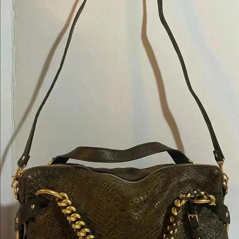 Michael kors brown leather suede satchel handbag